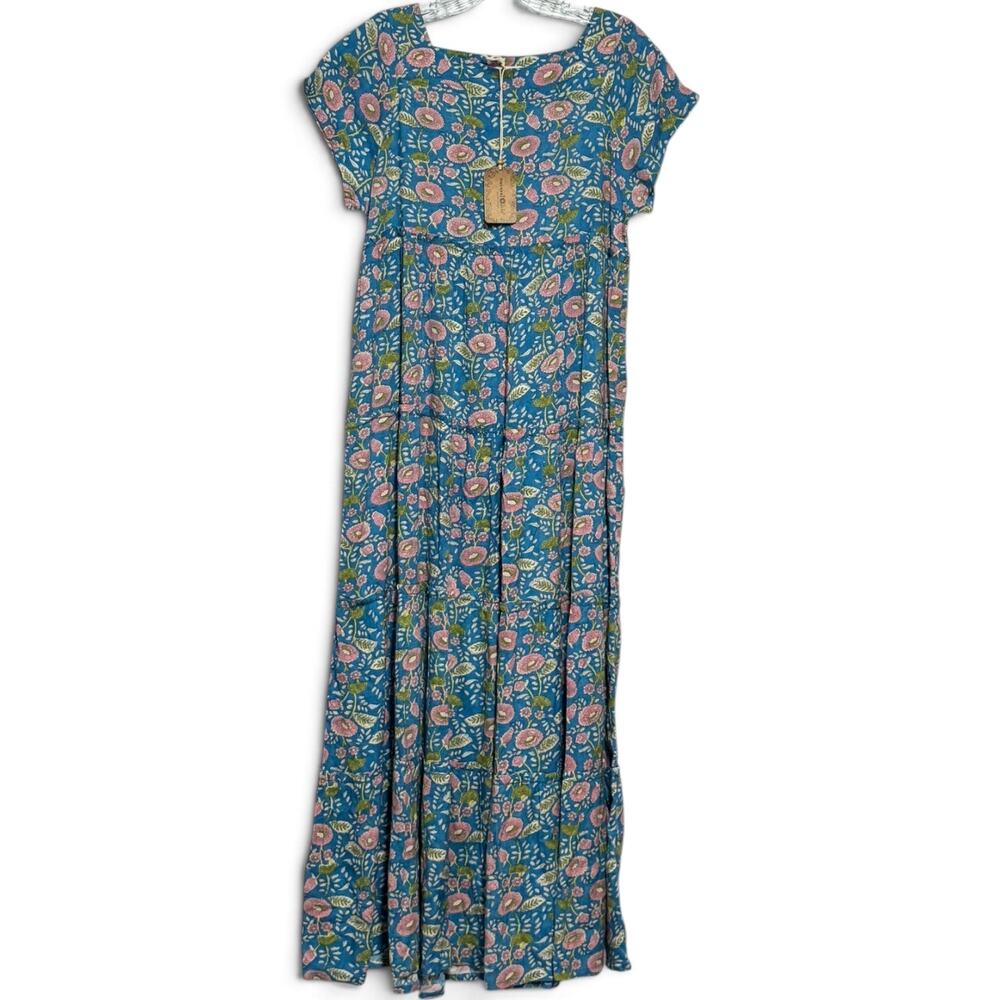 Natural Life Berkley Maxi Dress Blue Pink Green Cream Floral Small